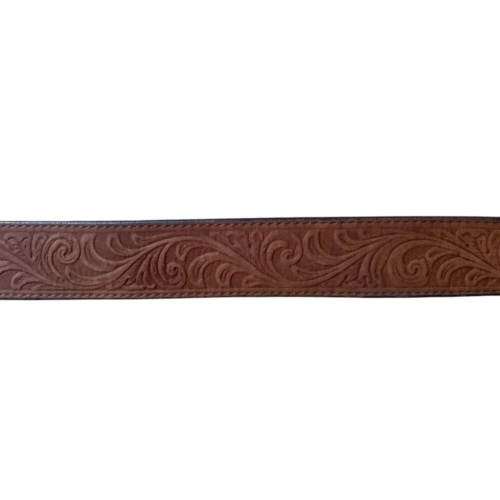 Silver Creek Men's Leather Belt Top Grain Embossed Metal Buckle 1. 5